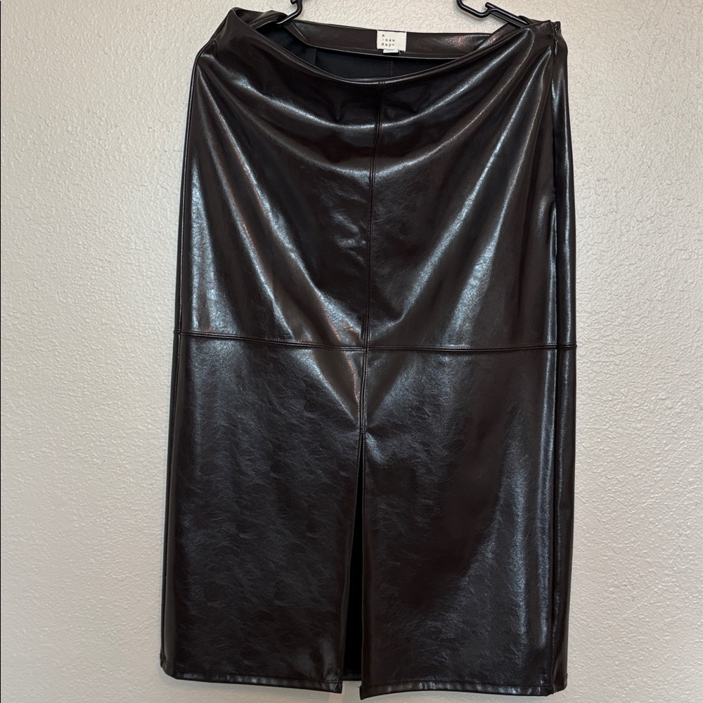 Brown Faux Leather Pencil Skirt